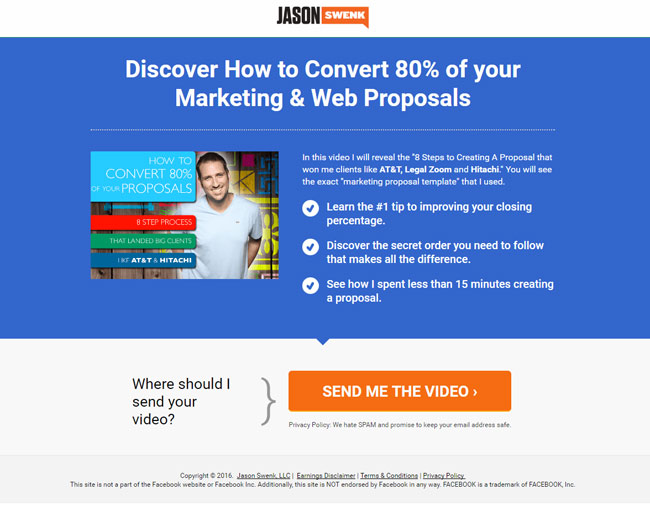 email landing page example